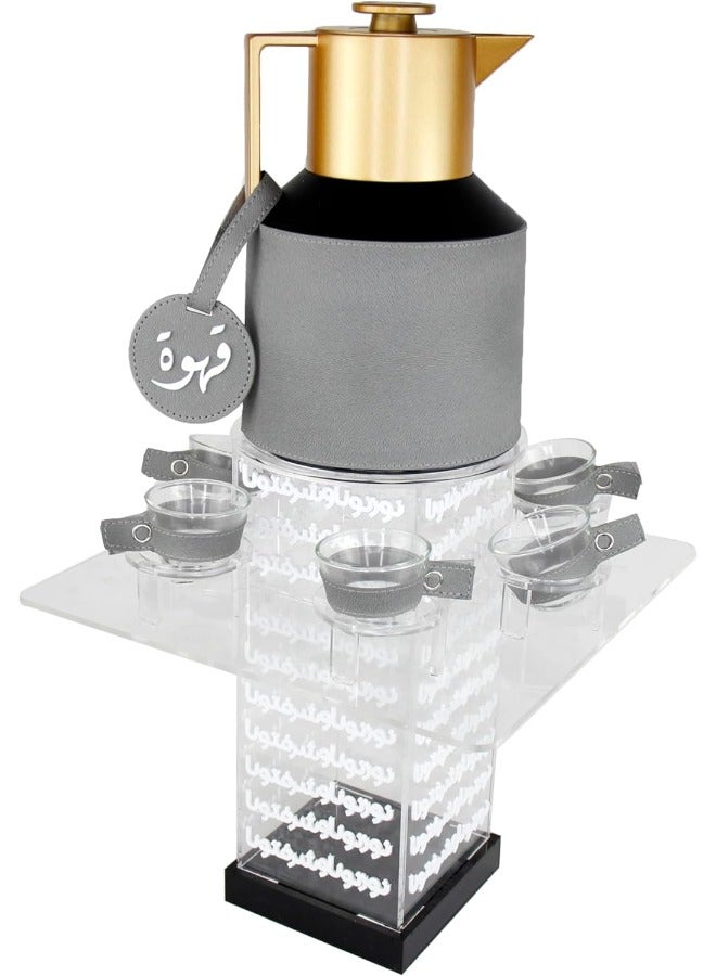 لمسة إبداع قارورة قهوة حرارية - وعاء شاي مفرغ - ترمس عازل للحرارة - إبريق عربي - إبريق دلة - أكواب للمشروبات - طقم أكريليك مربع (رمادي، طقم قهوة) - Image 1