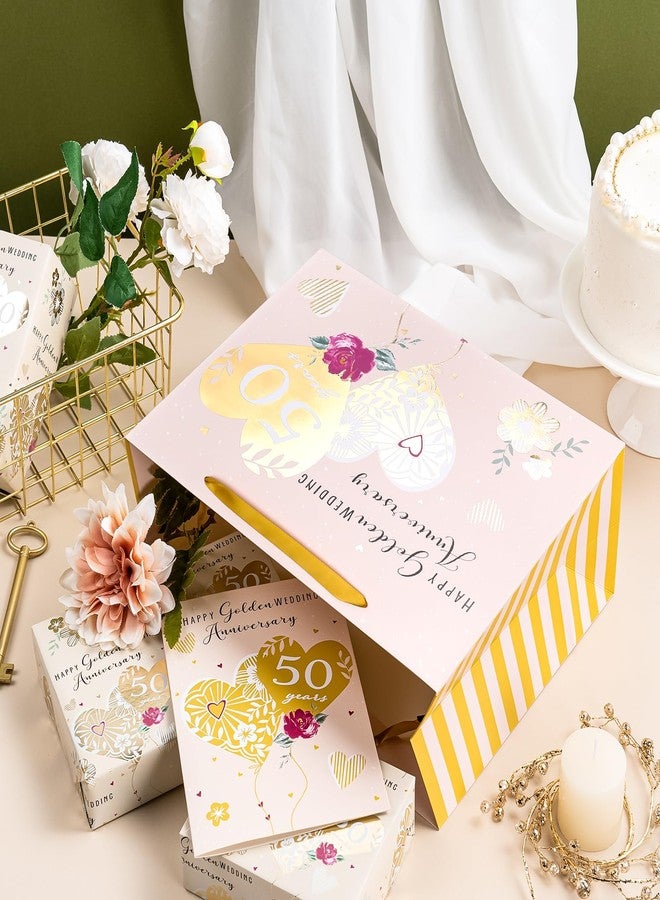 WRAPAHOLIC 13" Large 50th Anniversary Party Gift Bag with Card and Tissue Paper - 50 Years Happy Golden Wedding Anniversary Design - Image 5