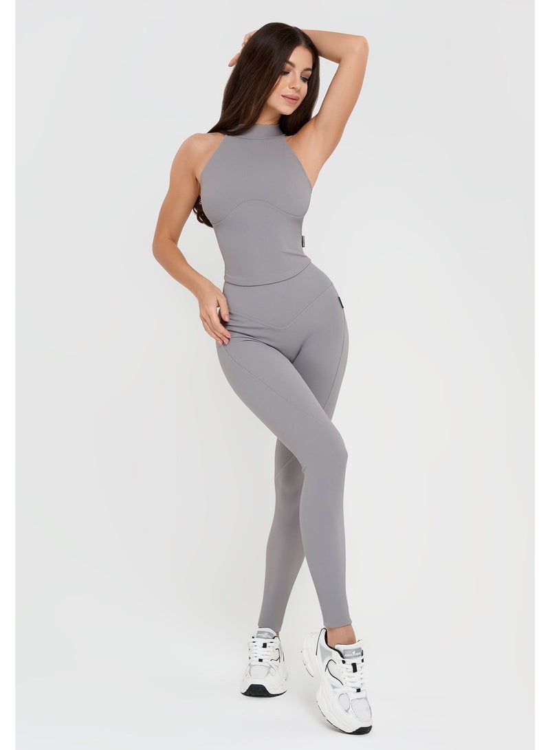 Bona Fide Top Ribbed Grey – Sculpting Sleeveless High-Neck Top - Image 5