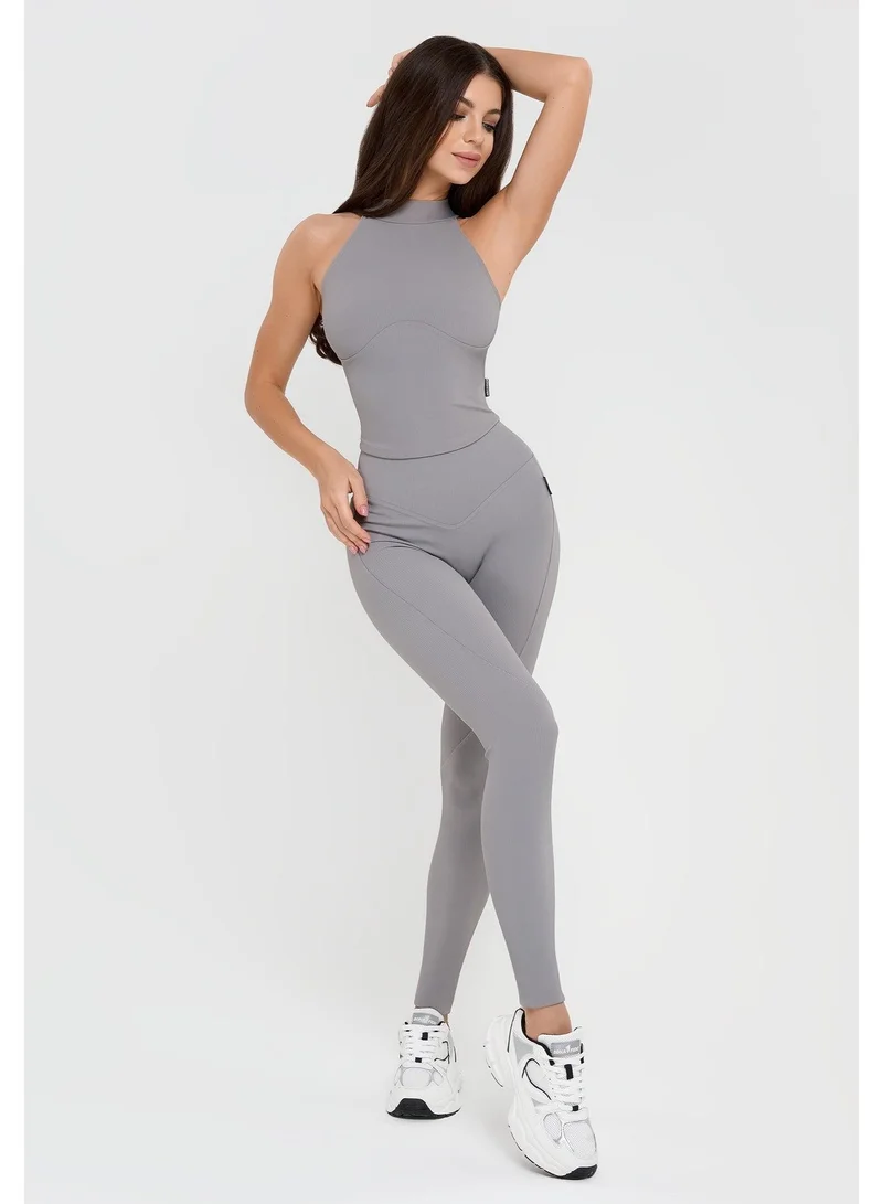 Bona Fide Top Ribbed Grey Ribbed Sport Gym Top for Women for Women | Best Price UAE