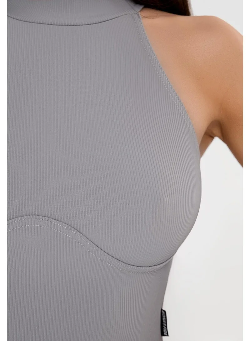 Bona Fide Top Ribbed Grey Ribbed Sport Gym Top for Women for Women | Best Price UAE