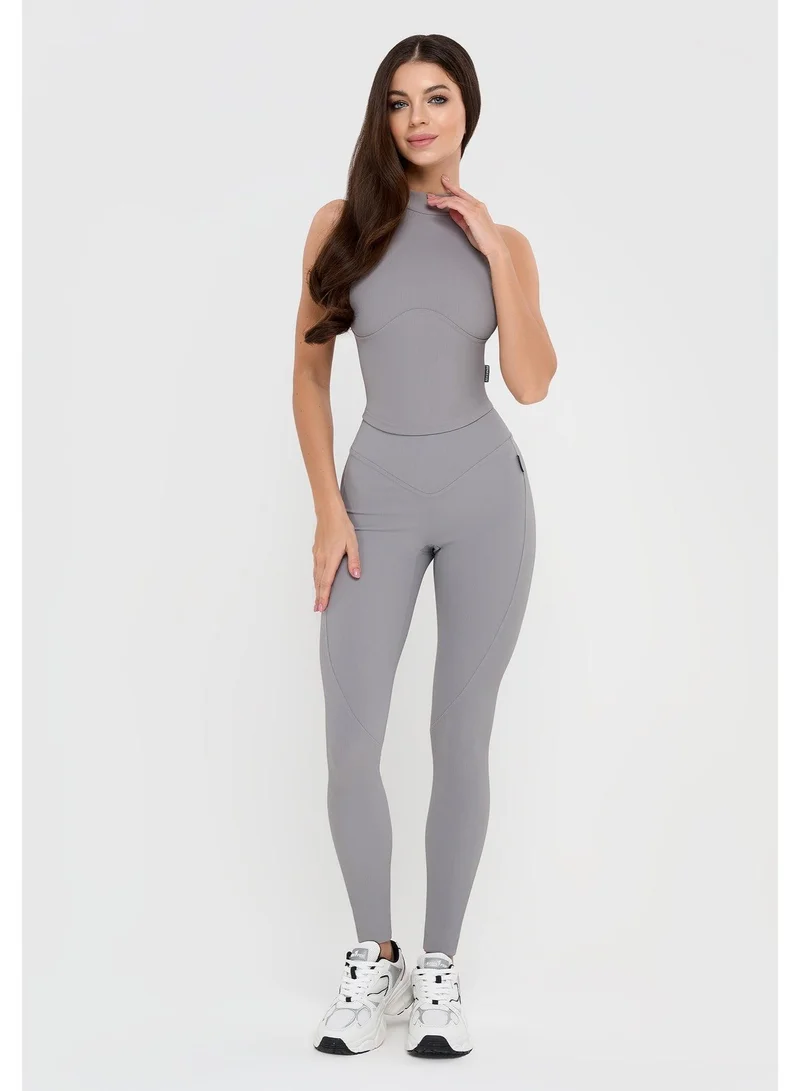 Bona Fide Top Ribbed Grey Ribbed Sport Gym Top for Women for Women | Best Price UAE