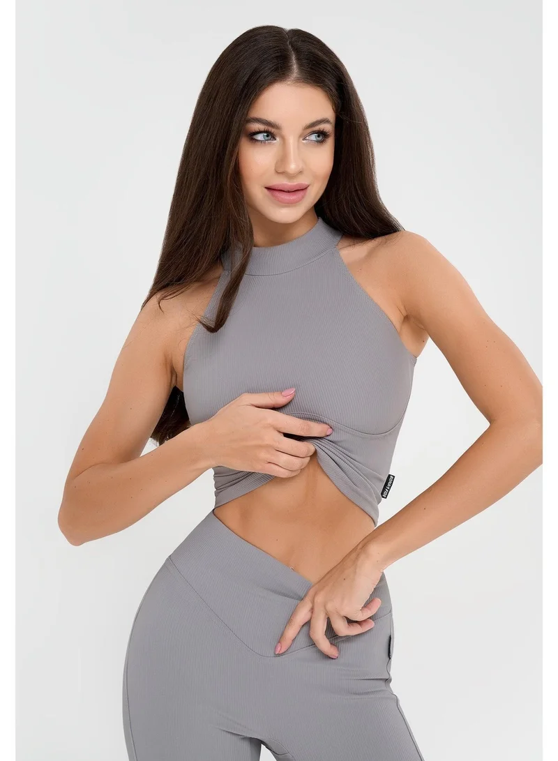 Bona Fide Top Ribbed Grey Ribbed Sport Gym Top for Women for Women | Best Price UAE