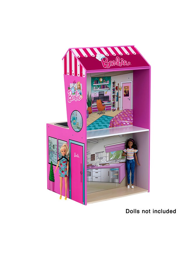 Klein Theo Klein Barbie wood kitchen with integrated dollhouse 2-in-1 I play kitchen with stove, washing machine and accessories I Toys for children aged 3 and over  - Image 4