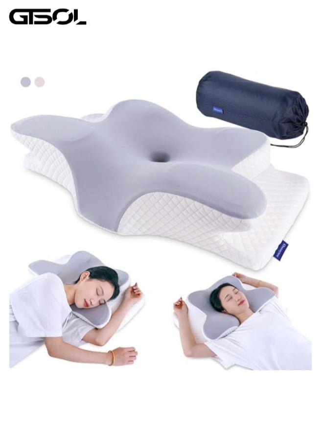 ج ت س آ ل وسادة طبية ميموري فوم لتقويم الرقبة على شكل فراشة – مريحة للرقبة والكتفين، غطاء قابل للغسل + قناع عين للنوم مجاناً – مناسبة للنوم على الجانب، الظهر والبطن - Image 1