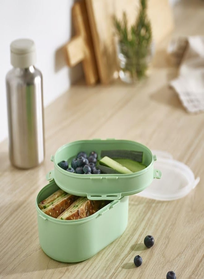 stoRk UTBJUDA Stackable Lunch Box for Dry Food, 2 Compartments, Light Green, Polypropylene, Microwave and Freezer Safe, 17x12x9 cm (Light Green) - Image 5