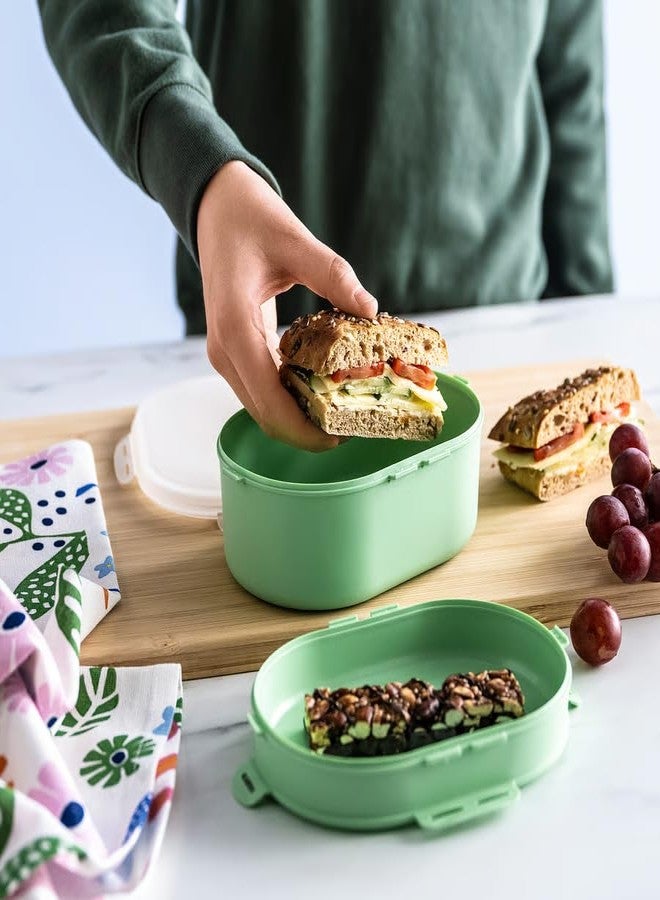 stoRk UTBJUDA Stackable Lunch Box for Dry Food, 2 Compartments, Light Green, Polypropylene, Microwave and Freezer Safe, 17x12x9 cm (Light Green) - Image 2