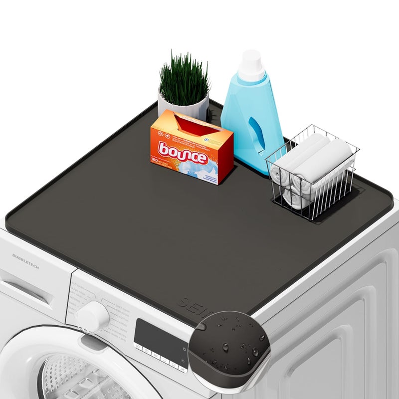 SEIRI 1pcs Washer and Dryer Covers for the Top 26 x 26 Silicone Dryer Top Protector Mat Nonslip Waterproof Washing Machine Cover Protector Top Load for Laundry Kitchen Dark Gray
