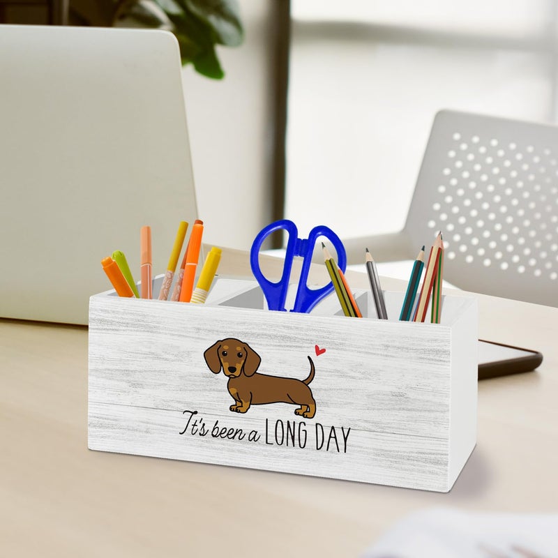 XLDLIOO Funny Dachshund Pen Pencil Holder Organizer for Desk Accessories, Weiner Dog Gifts Wooden Box Sign Desk Decor for Home Office Decoration, Gifts for Dachshund Lovers Women Men - Image 3