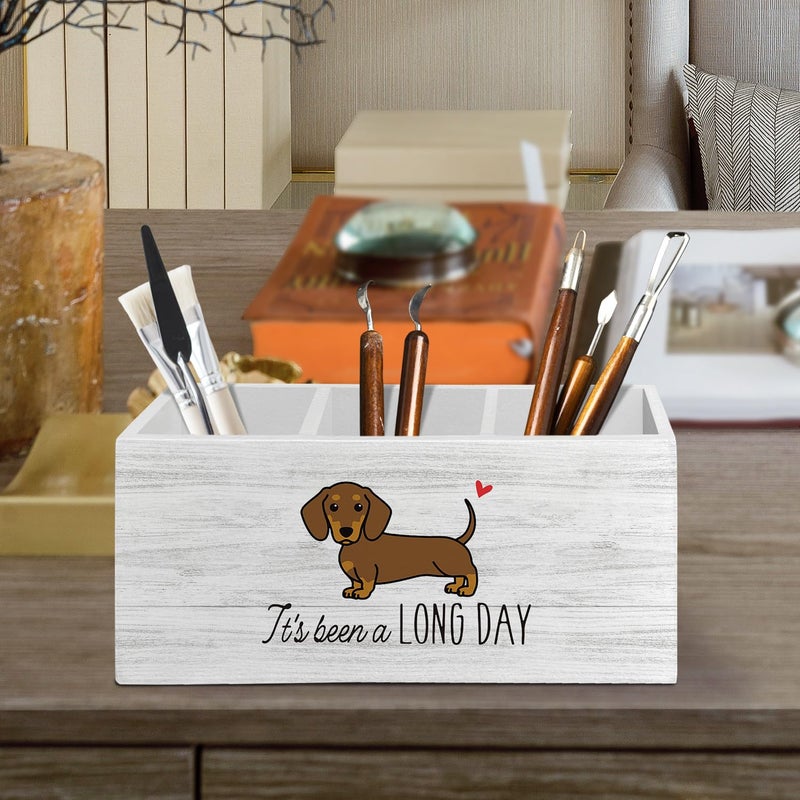 XLDLIOO Funny Dachshund Pen Pencil Holder Organizer for Desk Accessories, Weiner Dog Gifts Wooden Box Sign Desk Decor for Home Office Decoration, Gifts for Dachshund Lovers Women Men - Image 2