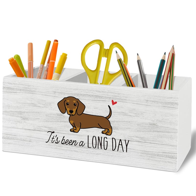 XLDLIOO Funny Dachshund Pen Pencil Holder Organizer for Desk Accessories, Weiner Dog Gifts Wooden Box Sign Desk Decor for Home Office Decoration, Gifts for Dachshund Lovers Women Men - Image 1