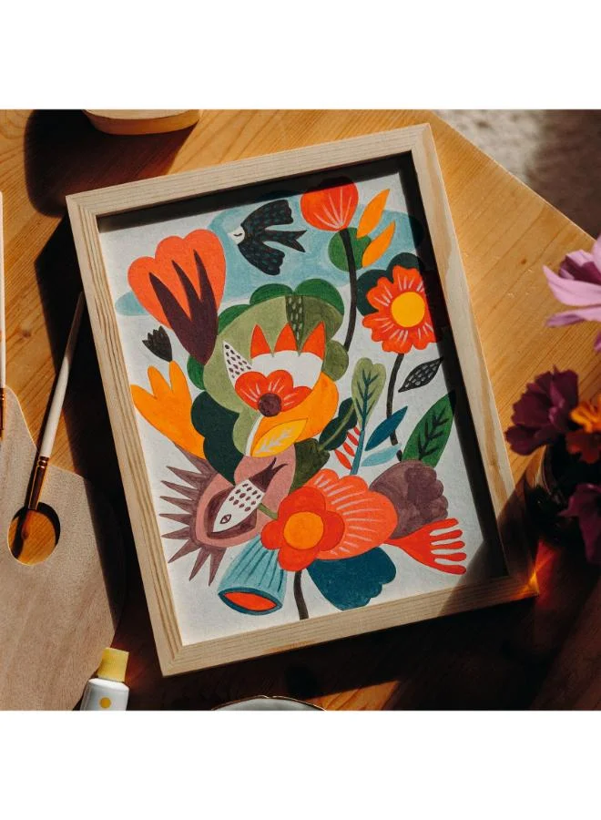 دجيكو Djeco Atelier 23 Colour Mixing Art Kit, DIY Painting Set with Printed Canvas, Acrylic Paint Tubes, Wooden Palette, Wooden Frame, Creative Craft Kit for Home Art and Relaxing Painting