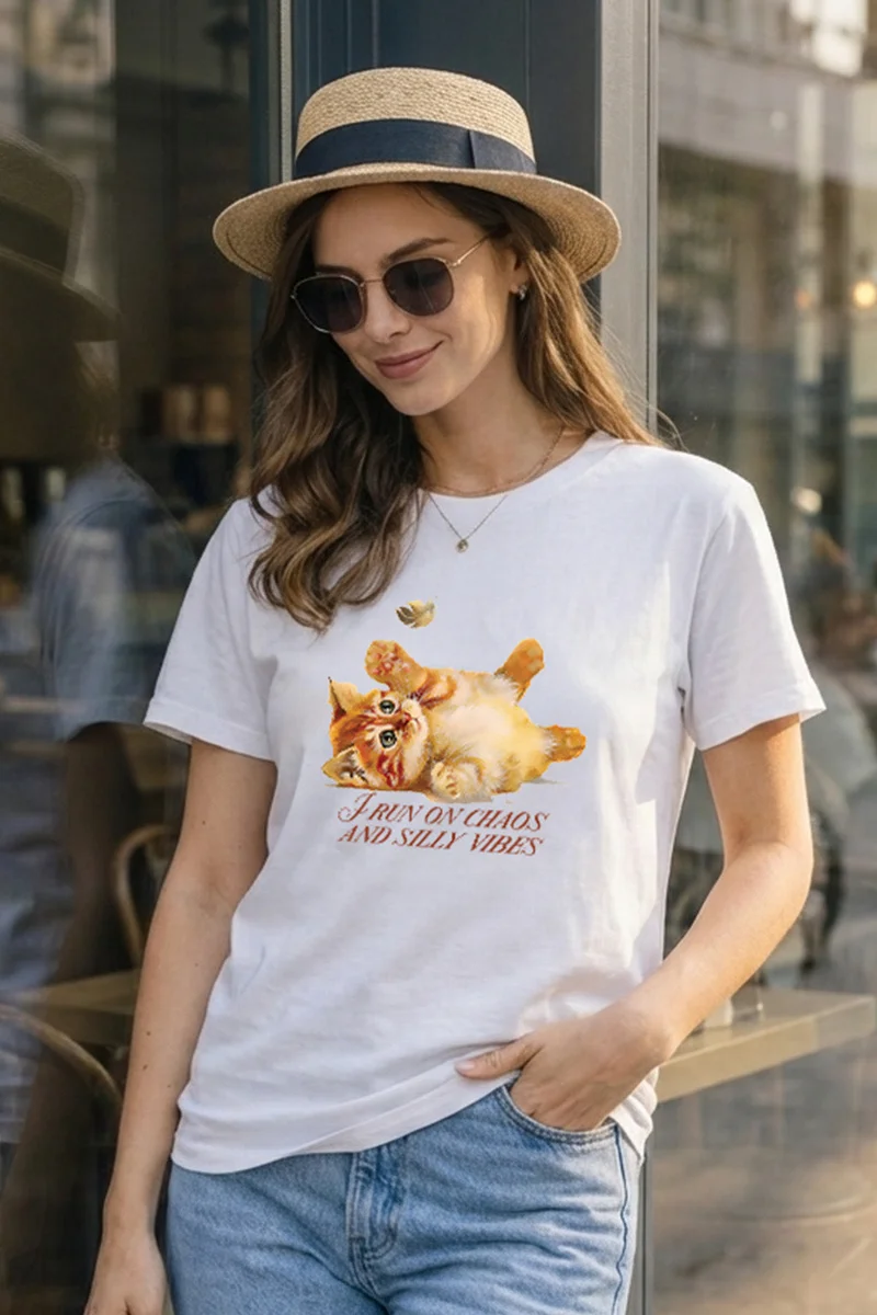 جونبيري JUNEBERRY® Trendy Women’s Regular Fit Printed Pure Cotton T-Shirt – Soft Casual Graphic Tee, Perfect (JB_55_SLYV_WT_L)