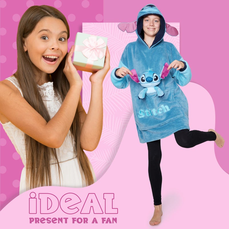 Disney Stitch Fleece Hoodie Blanket with Plush Toy for Teenagers Eeyore Angel Minnie Mouse Kids Oversized Hoodie (Blue Stitch) - Image 3