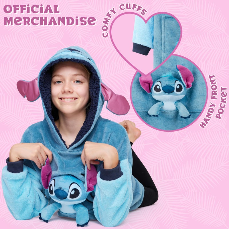 Disney Stitch Fleece Hoodie Blanket with Plush Toy for Teenagers Eeyore Angel Minnie Mouse Kids Oversized Hoodie (Blue Stitch) - Image 5