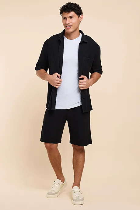R&B Solid Shirt with Classic Collar and Short Sleeves
