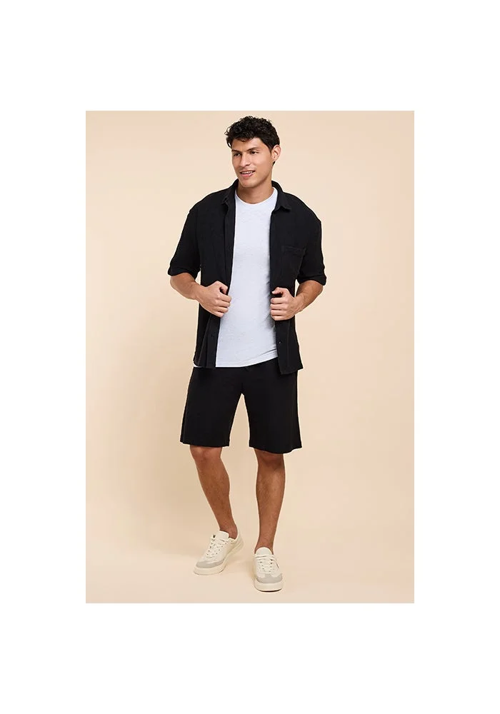 أر أند بي Solid Shirt with Classic Collar and Short Sleeves