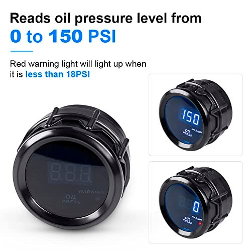 WATERWICH Oil Pressure Gauge 0-150 PSI DC12V Press Gauge Meter Kit 2inches 52mm for Car Truck Vehicle Automotive - Image 3
