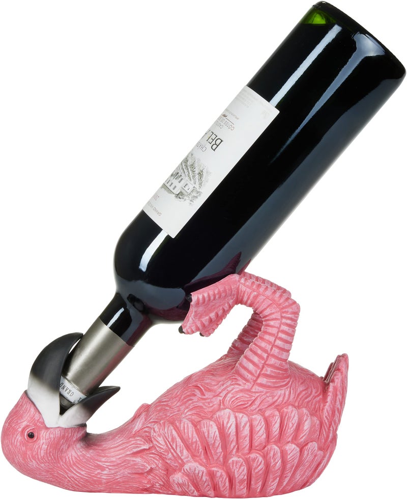 BRUBAKER Thirsty Flamingo Bottle Holder  Drunk Animals Bottle Stand  Pink Bird Decorative Figurine  Funny Bar Wine Gift