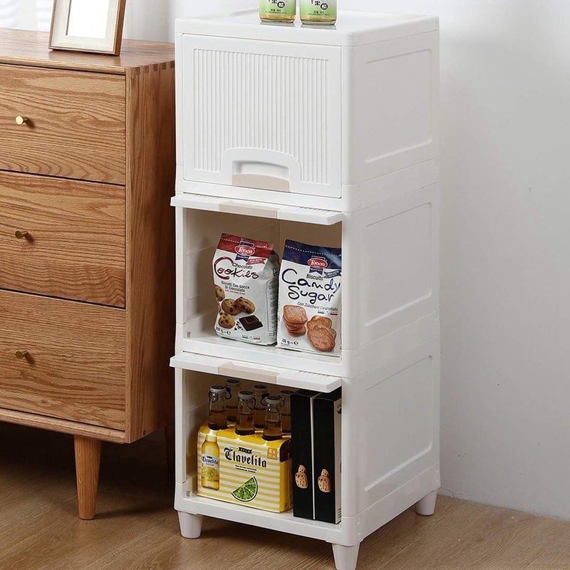 Cheet enterprise 3 Units Foldable Plastic Cabinet For Storage Organizer Folding Storage Cabinet Organisers Storage Box Almirah Portable Cabinets For Storage White - Image 1