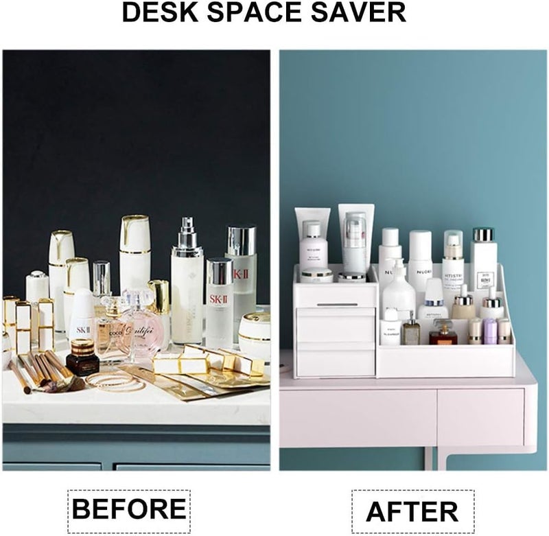 Rylan Cosmetic Organizer Box Drawers Storage Plastic Stationary Box | Make Up Organiser For Women | Kitchen Organizer | Wardrobe Organisers | Jewellery Organisers,White - Image 2