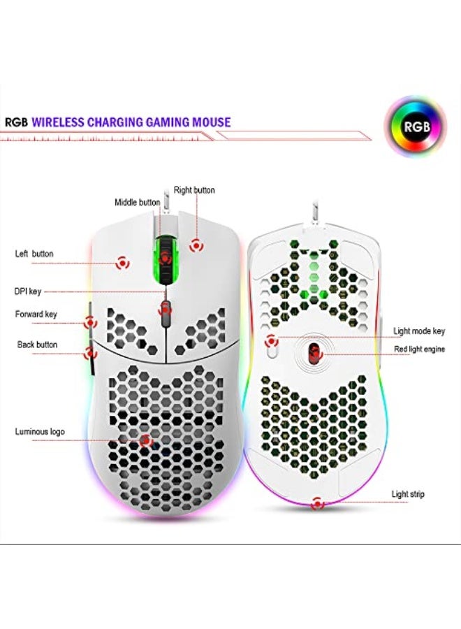 ماوس ألعاب USB من Aerbee، تصميم ثقوب عسلية مريح مع إضاءة خلفية، حتى 6400 نقطة في البوصة، ماوس ألعاب RGB لجهاز ماك، لابتوب، كمبيوتر، بي سي - Image 2