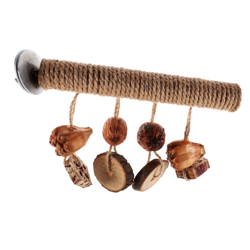 Wooden Bird Perch Stand with Chew Toys for Parakeets and Cockatiels Claw Grinding and Exercise Play - Image 2