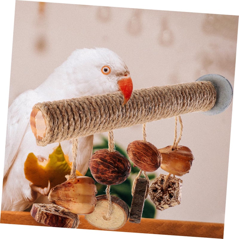 Wooden Bird Perch Stand with Chew Toys for Parakeets and Cockatiels Claw Grinding and Exercise Play - Image 4
