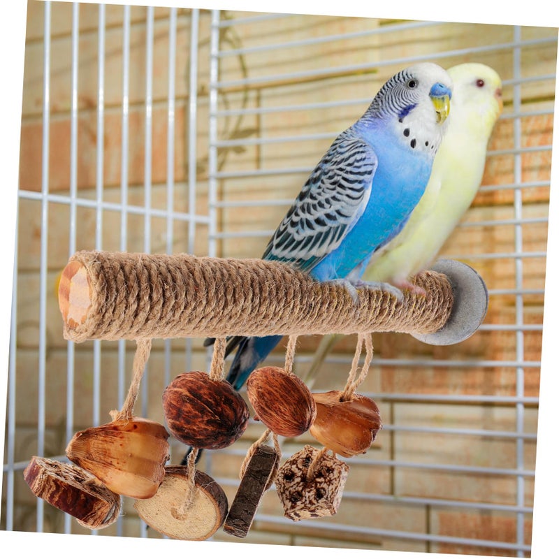 Wooden Bird Perch Stand with Chew Toys for Parakeets and Cockatiels Claw Grinding and Exercise Play - Image 5