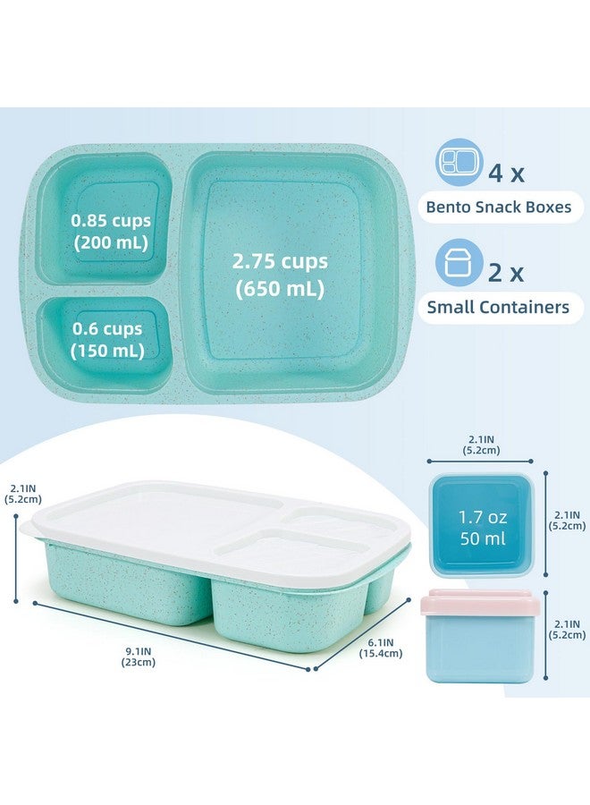 Caperci Bento Lunch Box Containers for Adults & Kids - 3-Compartment Reusable Meal Prep Containers with 2 Sauce Containers for School, Work, Travel, Wheat Straw, 4-Pack (Vintage Colors) - Image 4