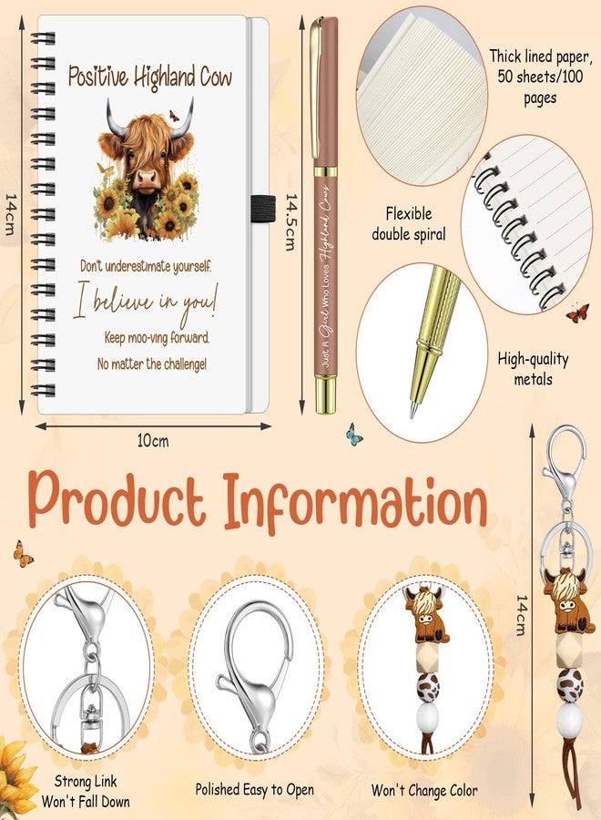 PullCrease 6 Pcs Highland Cow Gifts for Women, Positive Knitted Cow & Just a Girl Who Loves Cows Canvas Bag Socks Highland Cows Keyring Notebook for Birthday Gifts, Christmas Positive Graduation Gift - Image 4
