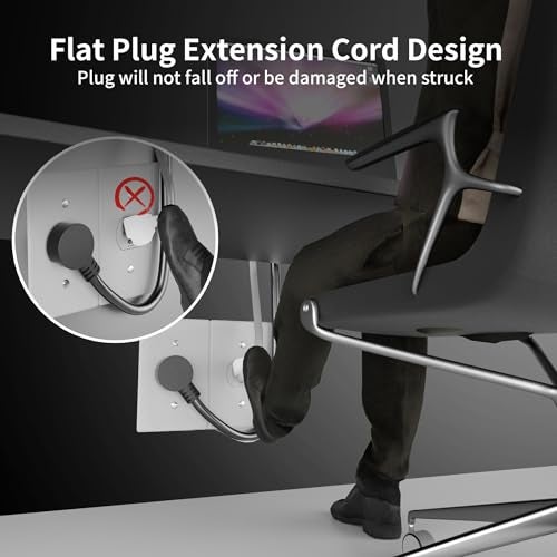 HUANCHAIN 14 Gauge 10 FT Flat Plug Extension Cord Black Indoor Outdoor, Heavy Duty 3 Prong Grounded Low Profile Extension Wire Flexible, 15A 1875W 125V 14AWG SJTW, ETL Listed - Image 5