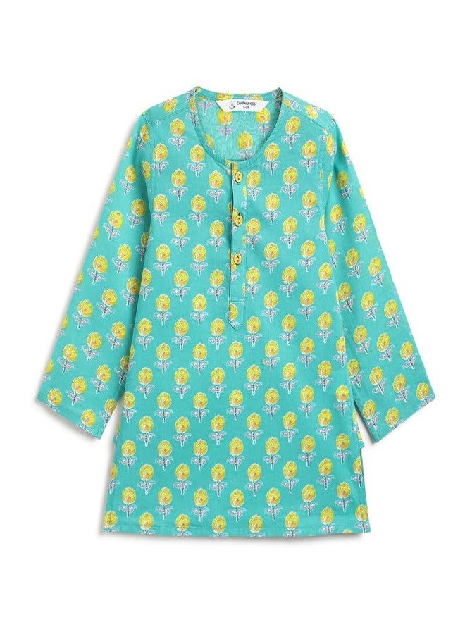 Campana Kurta Set For Boys, Dhoti Set For Kids, Printed, 100% Cotton, Turquoise Blue Kurta Dhoti Set For Boys, For 3 Months - 3 Year Old, CK159020_12-18M - Image 2