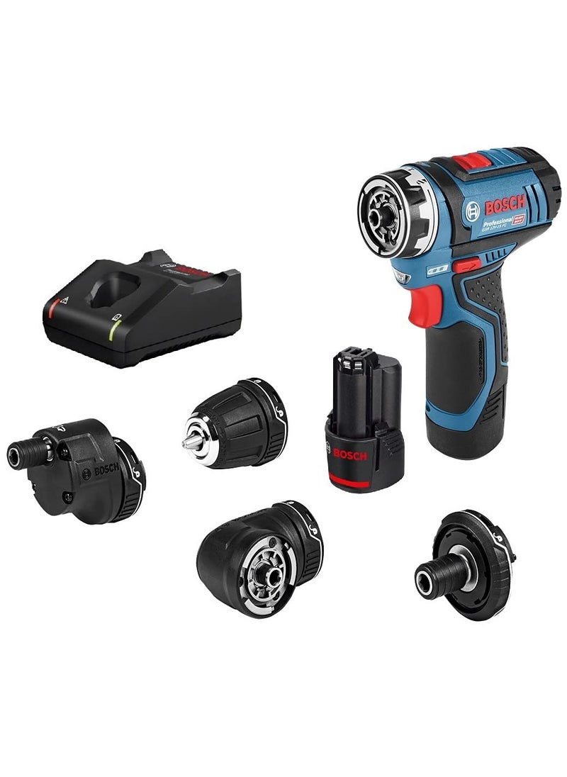 BOSCH Bosch GSR 12V15 FC Heavy Duty Cordless Drill 19 mm 14 Tool Holder FlexiCLick System 06 kg 2 x battery GBA 12V 20Ah Quick charger GAL 12V40 Professional Accessories 1 Year Warranty  - Image 1