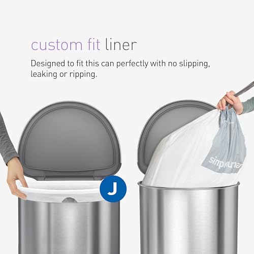 simplehuman Code J 200 Count, Dispenser Pack Custom Fit Liners, Drawstring Trash Bags, 30-45 Liter / 8-12 Gallon, White - Image 3
