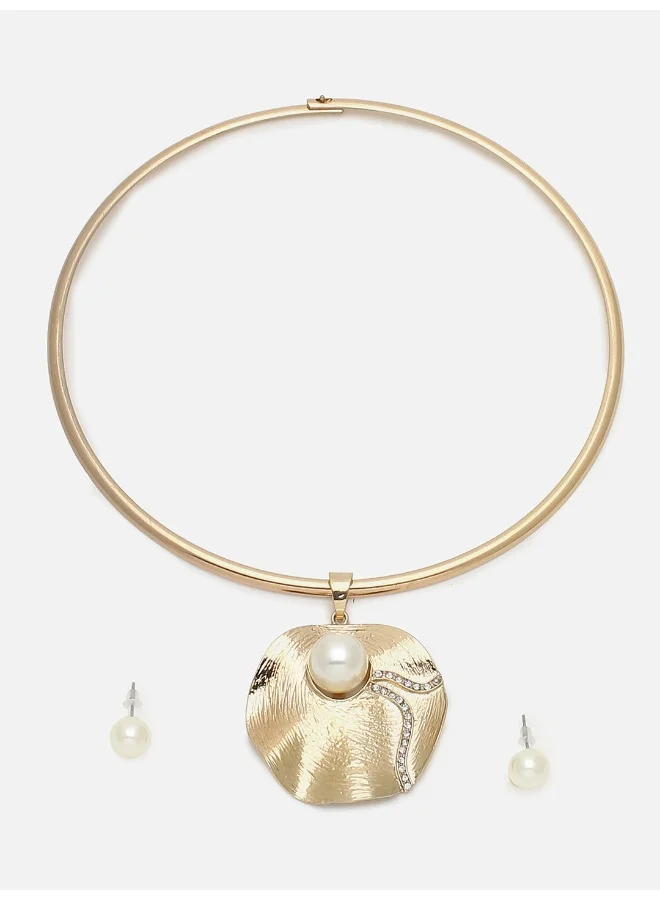 سوهي طقم عقد وحلق من اللؤلؤ المطلي بالذهب