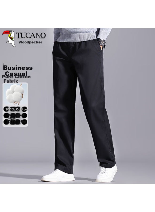 Tucano Tucano Men's Casual Pants, Four Seasons Pure Cotton Comfortable Sports Trousers, Business All-match Straight-leg Pants Men's Clothing Black L - Image 1