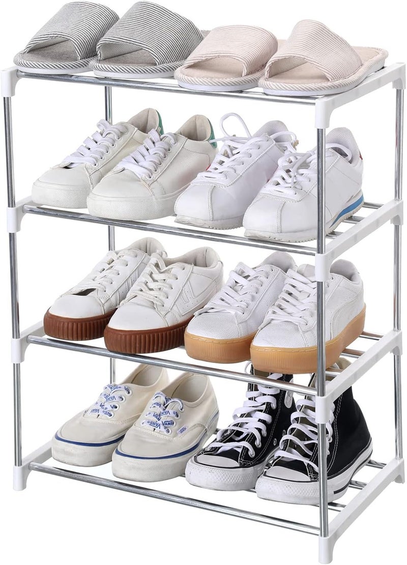 Jucaifu Stackable Small Shoe Rack, Entryway, Hallway and Closet Space Saving Storage and Organization (4-Tier, White) - Image 1