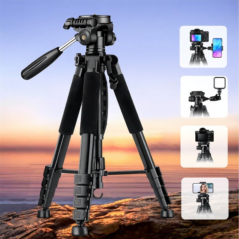 Portable Camera Tripod: 188CM Premium Aluminum Alloy, 5KG Max Load, 360° Panoramic Head - Low Angle Shooting Capability, Anti-Drop Clip Design for DSLR, Action Camera, Camcorder, Phone - Image 5