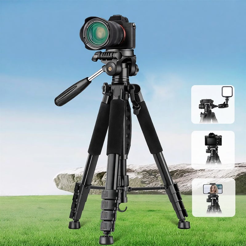 Portable Camera Tripod: 188CM Premium Aluminum Alloy, 5KG Max Load, 360° Panoramic Head - Low Angle Shooting Capability, Anti-Drop Clip Design for DSLR, Action Camera, Camcorder, Phone - Image 4