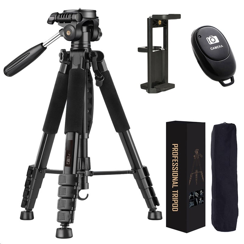 Portable Camera Tripod: 188CM Premium Aluminum Alloy, 5KG Max Load, 360° Panoramic Head - Low Angle Shooting Capability, Anti-Drop Clip Design for DSLR, Action Camera, Camcorder, Phone - Image 1