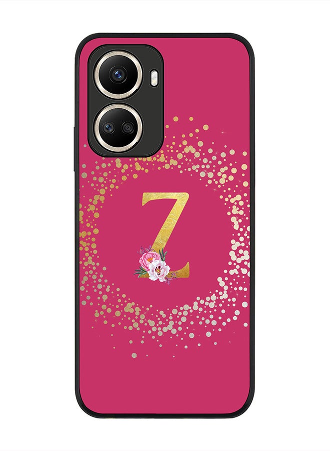 Rugged Black edge case for Huawei nova 10 SE, Slim fit Rubber Edges  -  Custom Monogram Initial Letter Floral Pattern Alphabet - Z  (Dark Pink Rose )