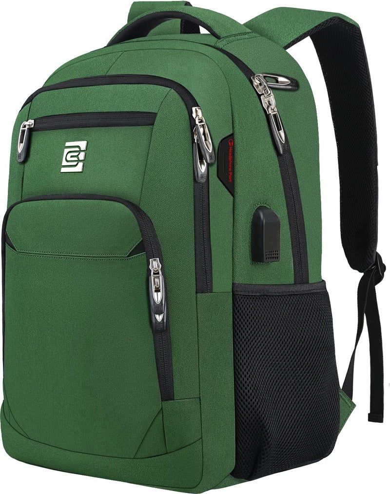 Volher Laptop Backpack,Business Travel Anti Theft Slim Durable Laptops Backpack with USB Charging Port,Water Resistant College Computer Bag for Women & Men Fits 15.6 Inch Laptop and Notebook-Green - Image 1