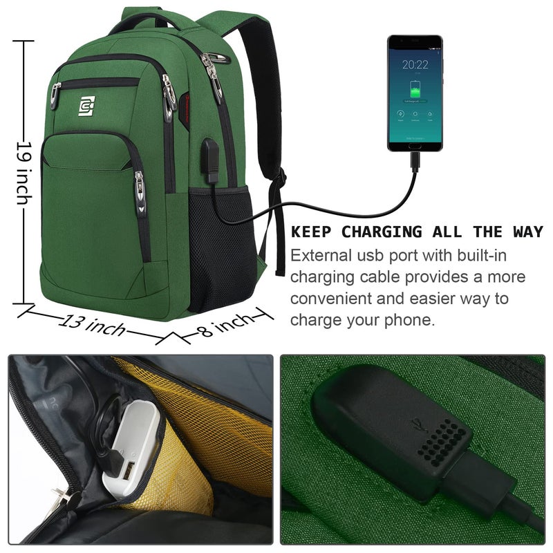 Volher Laptop Backpack,Business Travel Anti Theft Slim Durable Laptops Backpack with USB Charging Port,Water Resistant College Computer Bag for Women & Men Fits 15.6 Inch Laptop and Notebook-Green - Image 3