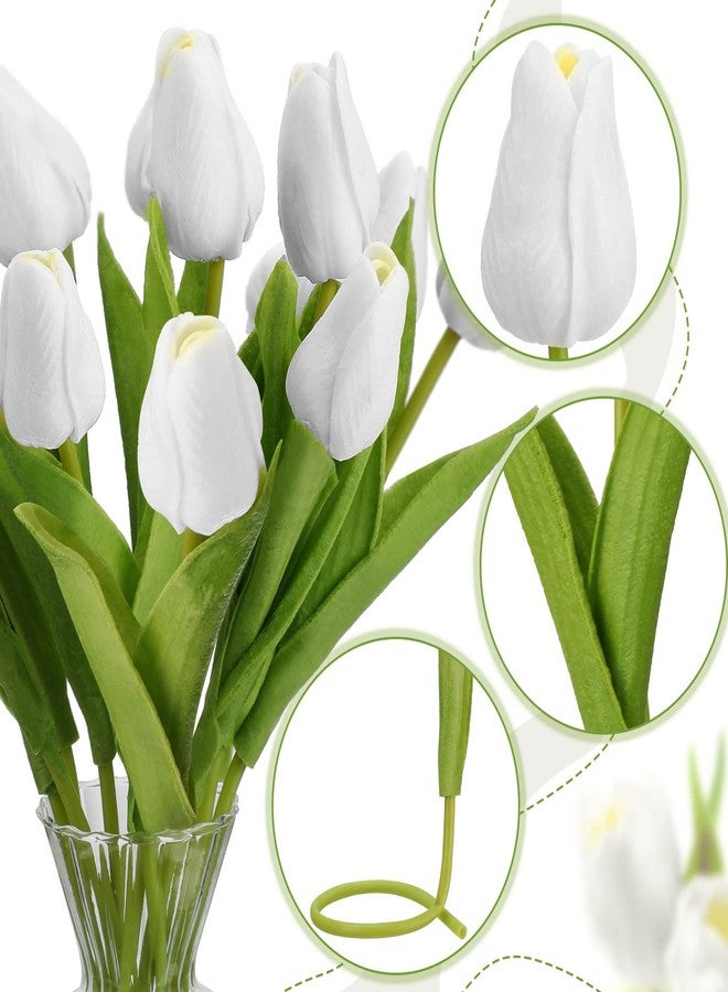 Janinka 100 Pcs Artificial Tulip Real Touch Flowers False PU Tulips Faux Latex Bouquet Flower Centerpieces Arrangement Wedding Bridal Bouquet for Christmas Holiday Garden Home Decorations Party (White) - Image 3