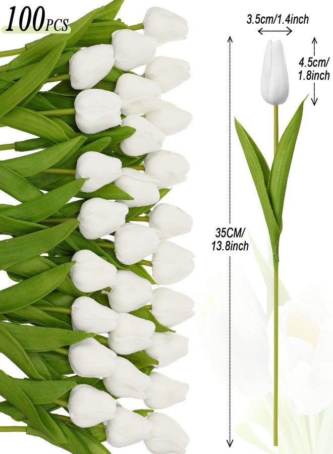 Janinka 100 Pcs Artificial Tulip Real Touch Flowers False PU Tulips Faux Latex Bouquet Flower Centerpieces Arrangement Wedding Bridal Bouquet for Christmas Holiday Garden Home Decorations Party (White) - Image 2