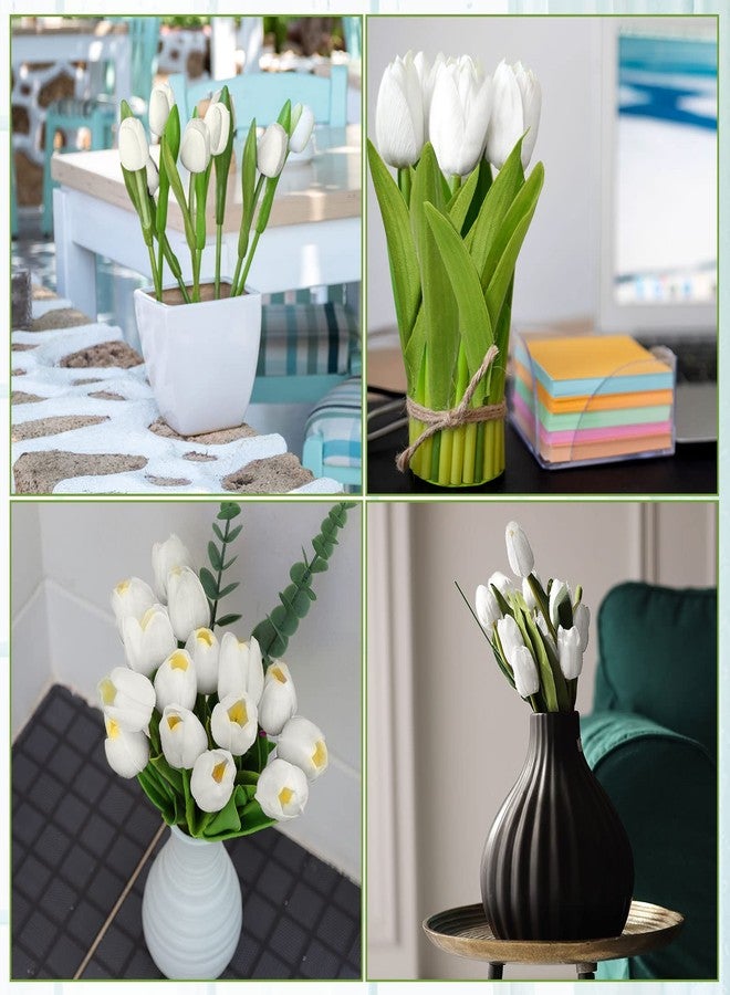 Janinka 100 Pcs Artificial Tulip Real Touch Flowers False PU Tulips Faux Latex Bouquet Flower Centerpieces Arrangement Wedding Bridal Bouquet for Christmas Holiday Garden Home Decorations Party (White) - Image 4