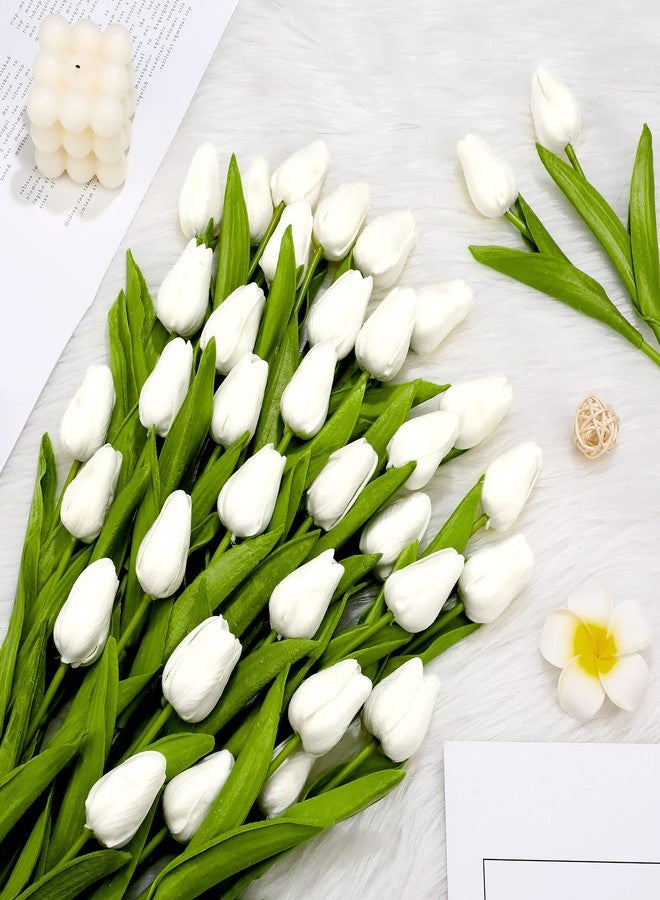Janinka 100 Pcs Artificial Tulip Real Touch Flowers False PU Tulips Faux Latex Bouquet Flower Centerpieces Arrangement Wedding Bridal Bouquet for Christmas Holiday Garden Home Decorations Party (White) - Image 5