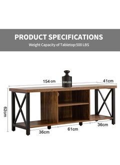 Chulovs 154*41*62cm TV Stand for TV up to 55 Inches, TV Cabinet with Open Storage, TV Multimedia Centers, TV Console Unit with Shelving for Living Room, Entertainment Room  - Image 2