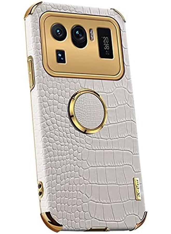 erorex Case For Mi 11 Ultra Ultra Thin Soft Tpu Crocodile Leather Shockproof Bumper With Ring Bracket And Camera Protection Protective Shock Absorption Bumper Soft Case 6.81" White - Image 3